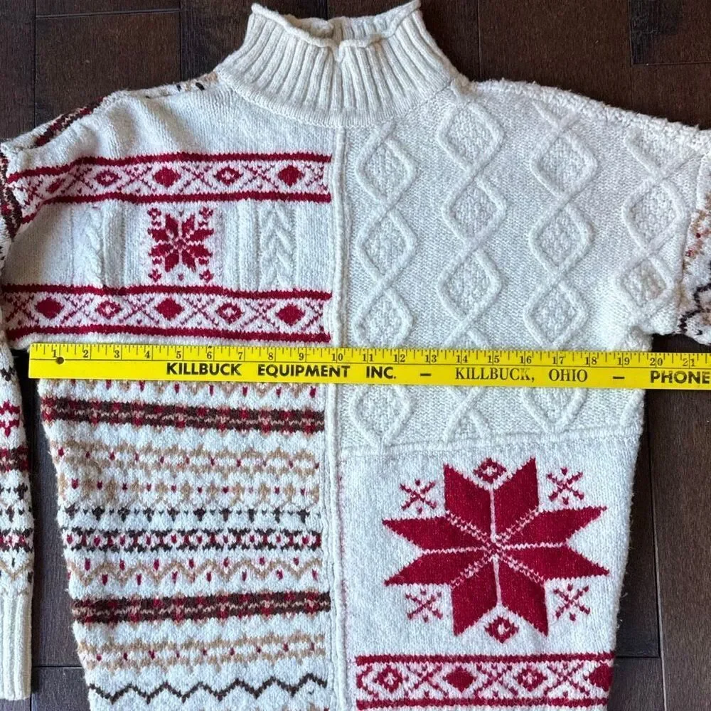 American Eagle fair isle cable knit sweater womens size small snowflake mock nec